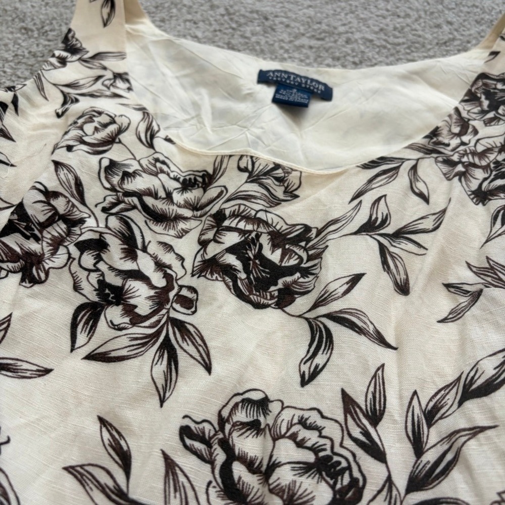 Ann Taylor Babydoll Midi Dress Womens 4 Cream Brown Floral Chic Romantic English - Picture 3 of 7